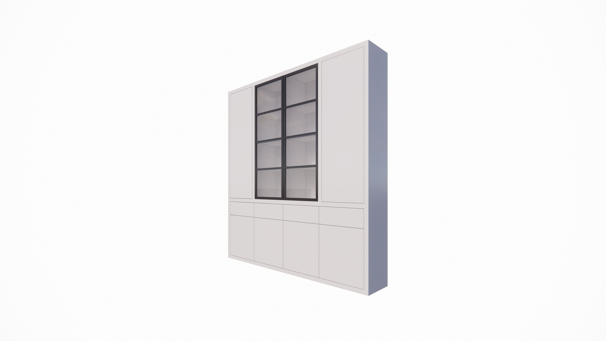 Milazzo Vitrine - 240x40x250H cm - push to open Türen - Glastüren aus Stahl - glatte Oberfläche
