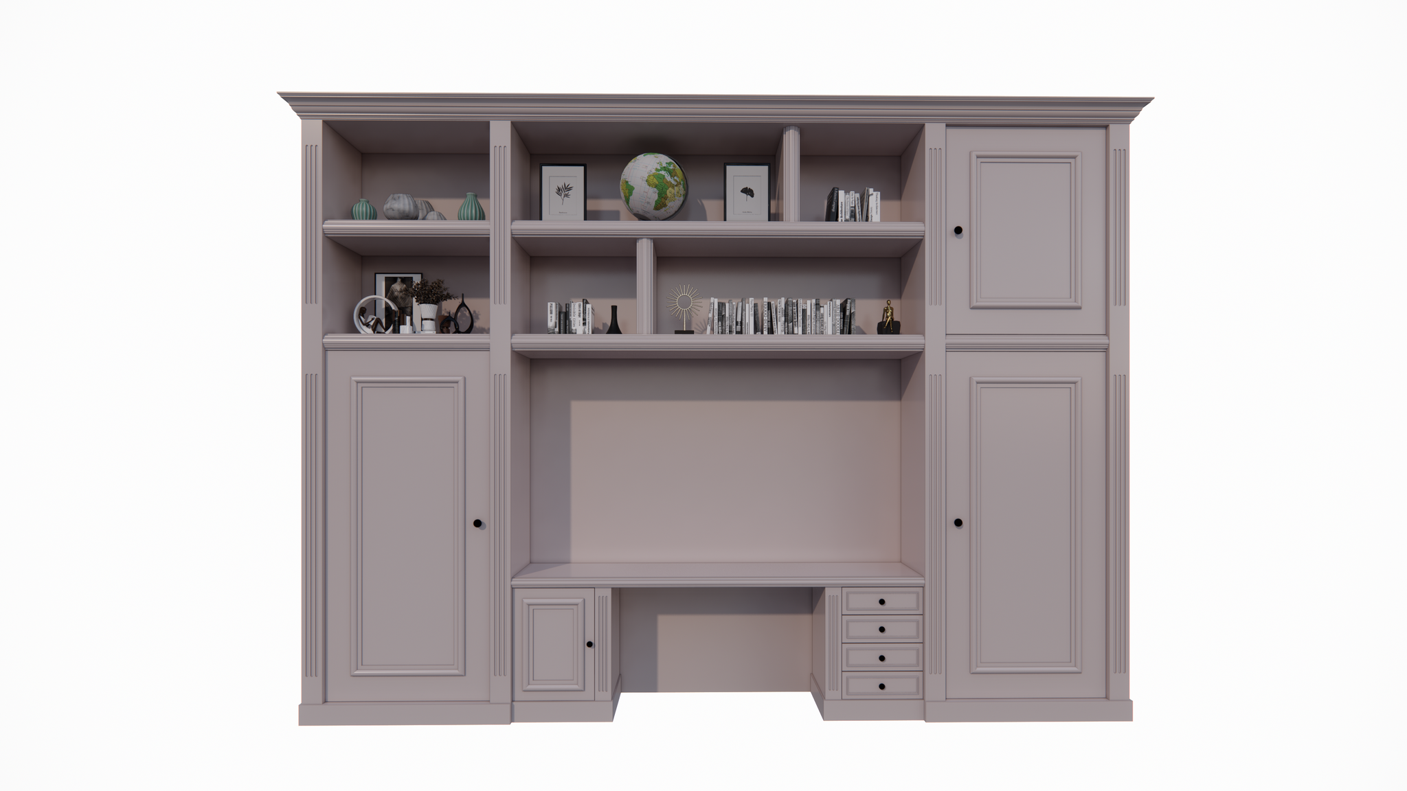 Schreibtischschrank Mondovi - 400x40x300H cm - 4 Soft-Close-Schubladen - 4 Flügeltüren - 6 offene Fächer - PREIS AUF ANFRAGE