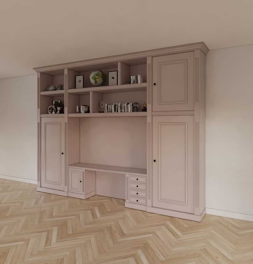 Schreibtischschrank Mondovi - 400x40x300H cm - 4 Soft-Close-Schubladen - 4 Flügeltüren - 6 offene Fächer - PREIS AUF ANFRAGE