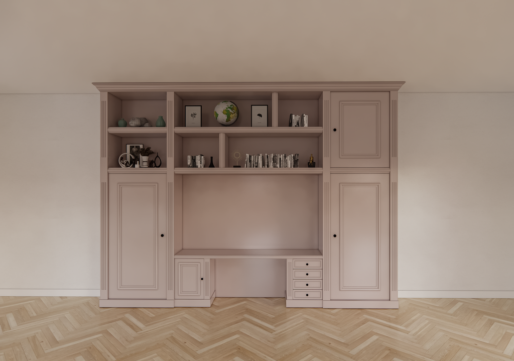Schreibtischschrank Mondovi - 400x40x300H cm - 4 Soft-Close-Schubladen - 4 Flügeltüren - 6 offene Fächer - PREIS AUF ANFRAGE
