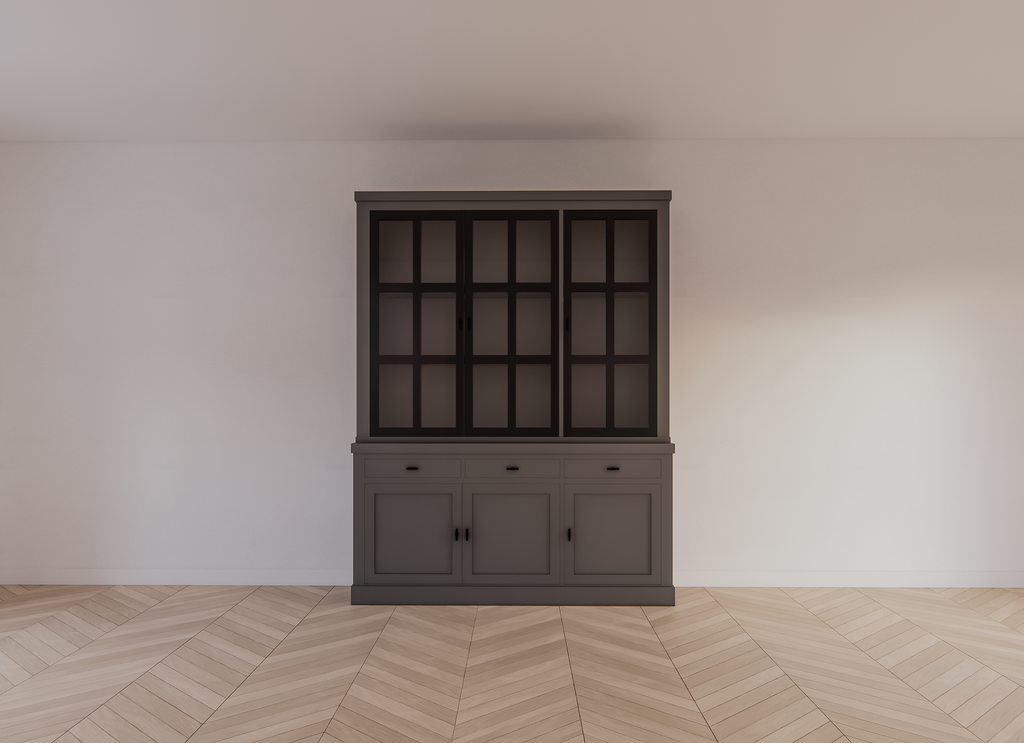 Buffetschrank Montana 02 - 170x46x220H cm - 3 Stahltüren - schlankes Design - schwarze Griffe - 3 Soft-Close-Schubladen