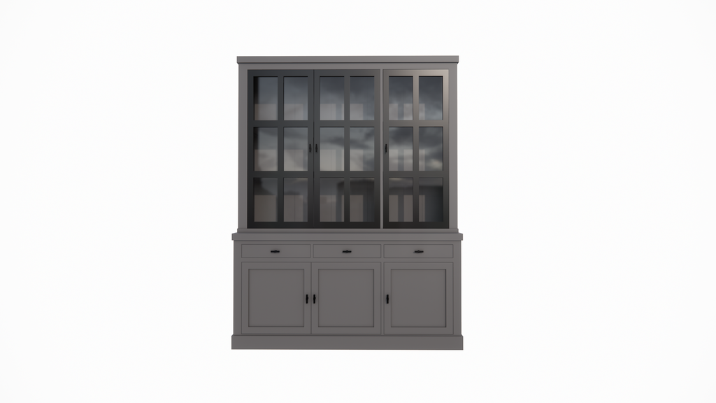 Buffetschrank Montana 02 - 170x46x220H cm - 3 Stahltüren - schlankes Design - schwarze Griffe - 3 Soft-Close-Schubladen