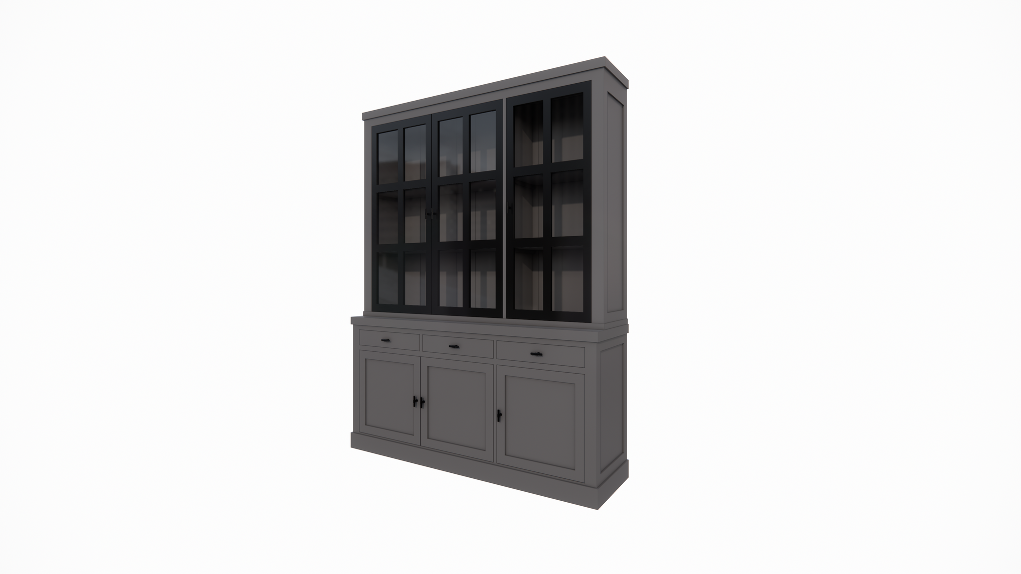 Buffetschrank Montana 02 - 170x46x220H cm - 3 Stahltüren - schlankes Design - schwarze Griffe - 3 Soft-Close-Schubladen