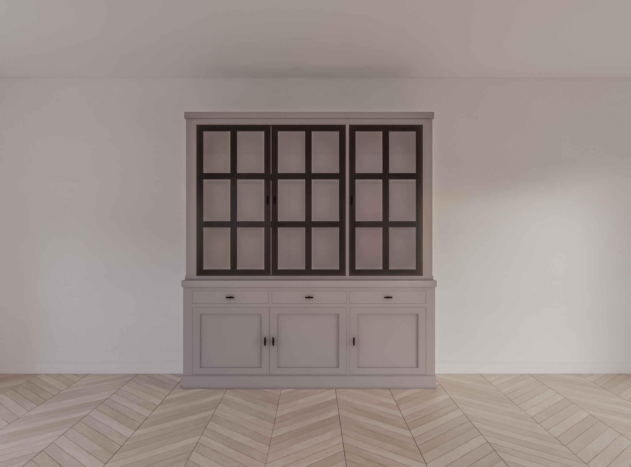 Buffetschrank Montana 03 - 200x46x220H cm - 3 Stahltüren - schlankes Design - schwarze Griffe - 3 Soft-Close-Schubladen