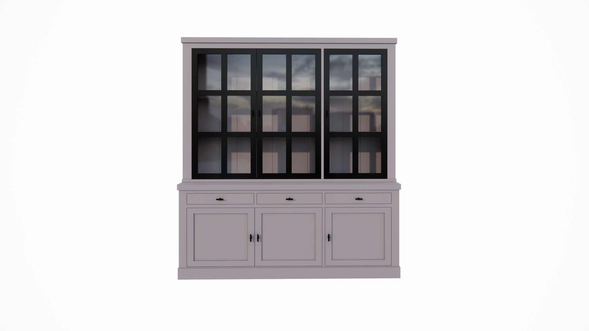 Buffetschrank Montana 03 - 200x46x220H cm - 3 Stahltüren - schlankes Design - schwarze Griffe - 3 Soft-Close-Schubladen