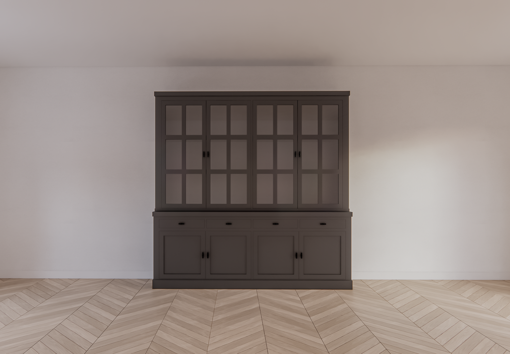 Buffetschrank Montana 04 - 220x46x220H cm - 4 Stahltüren - schlankes Design - schwarze Griffe - 4 Schubladen mit Soft Close