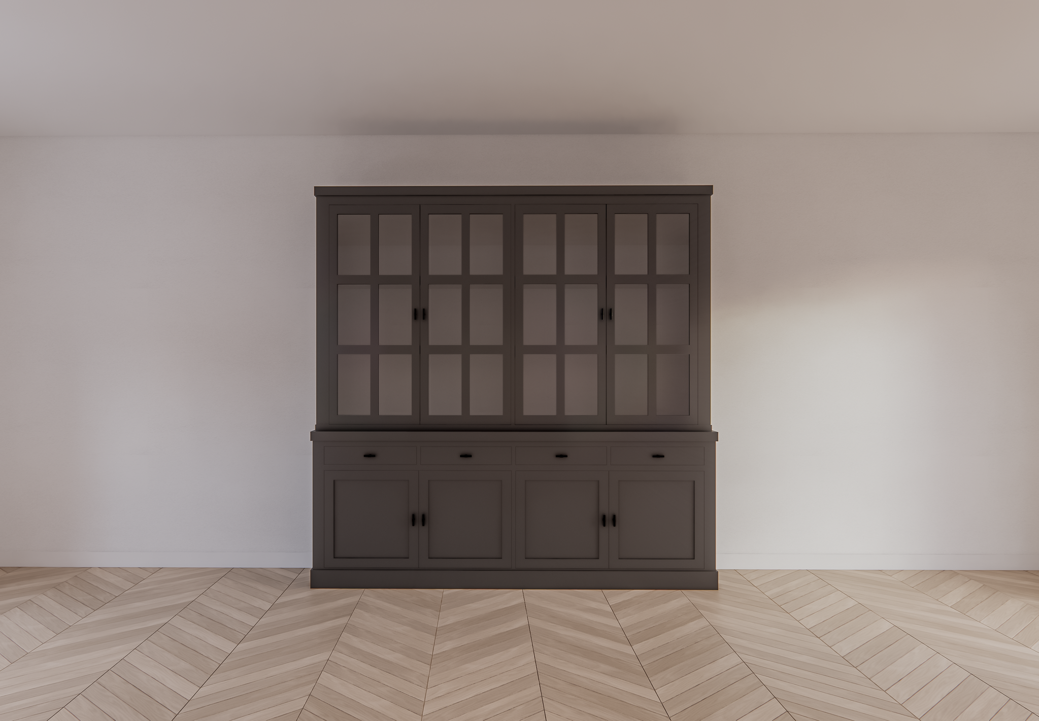 Buffetschrank Montana 04 - 220x46x220H cm - 4 Stahltüren - schlankes Design - schwarze Griffe - 4 Schubladen mit Soft Close