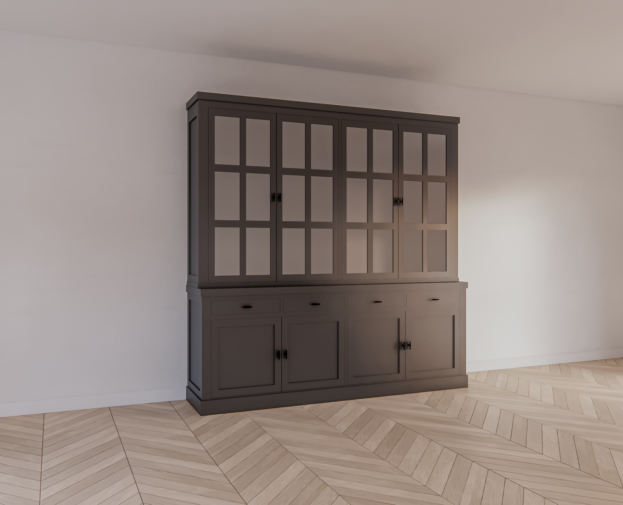 Buffetschrank Montana 04 - 220x46x220H cm - 4 Stahltüren - schlankes Design - schwarze Griffe - 4 Schubladen mit Soft Close