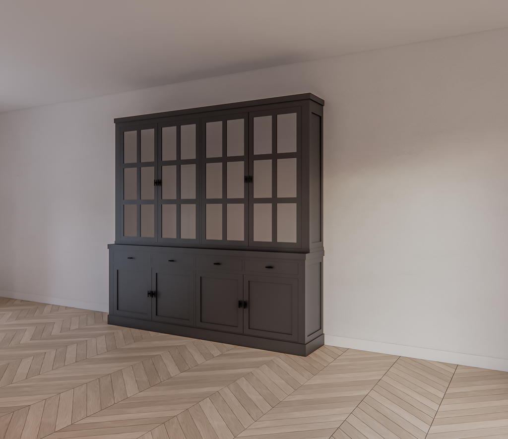 Buffetschrank Montana 04 - 220x46x220H cm - 4 Stahltüren - schlankes Design - schwarze Griffe - 4 Schubladen mit Soft Close