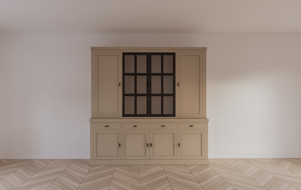 Buffetschrank Montana 05 - 220x46x220H cm - geschlossene Türen - 2 Stahltüren - schlichtes Design - schwarze Griffe - 4 Soft-Close-Schubladen