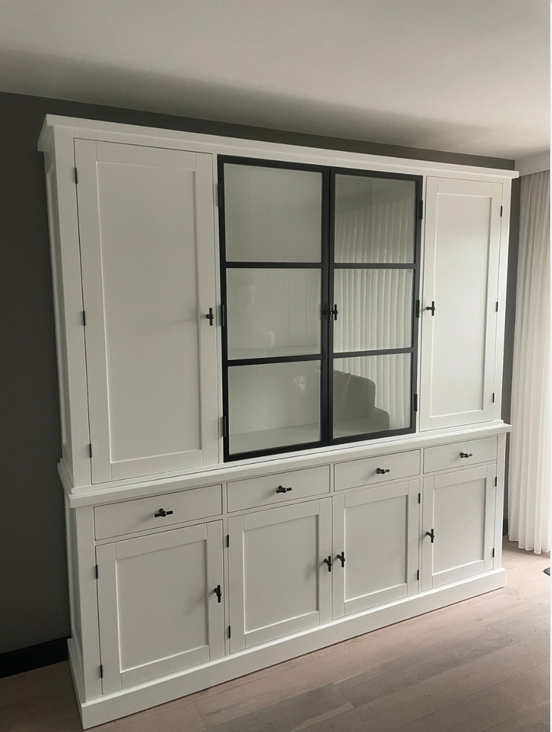 Buffetschrank Montana 05 - 220x46x220H cm - geschlossene Türen - 2 Stahltüren - schlichtes Design - schwarze Griffe - 4 Soft-Close-Schubladen