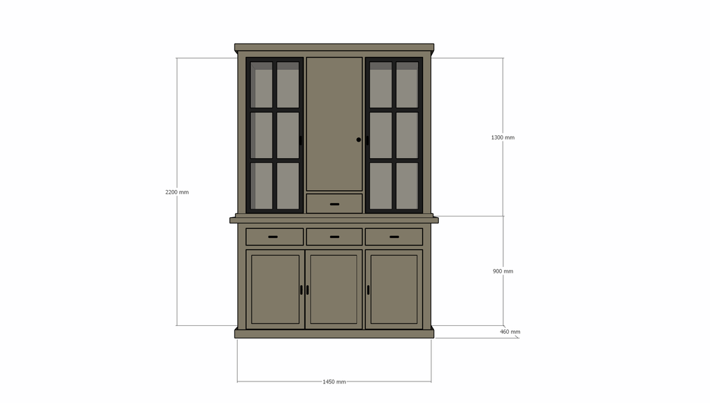 Buffetschrank Montana 07 - 145x46x220H cm - geschlossene Tür und Stahltüren