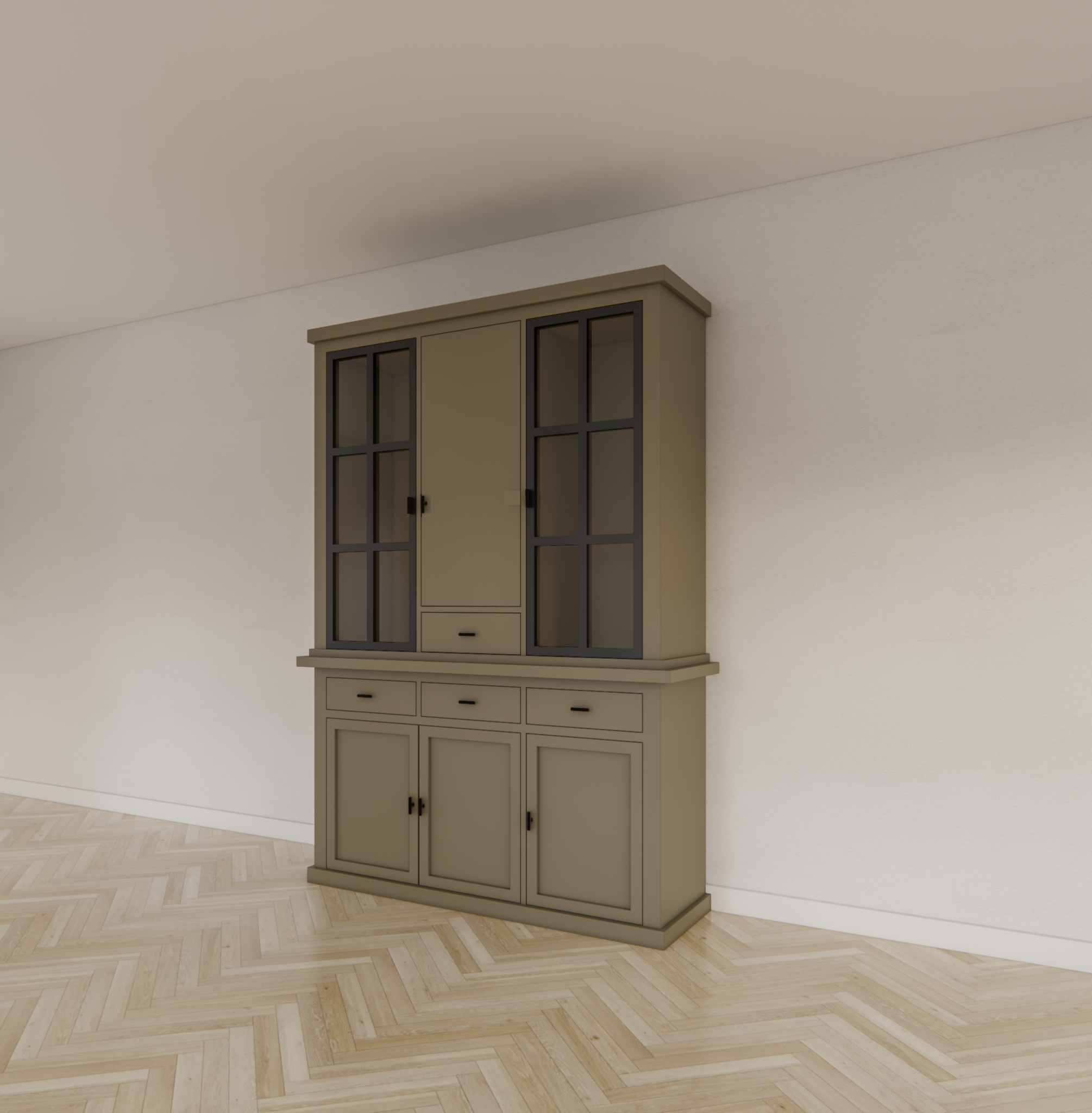 Buffetschrank Montana 07 - 145x46x220H cm - geschlossene Tür und Stahltüren