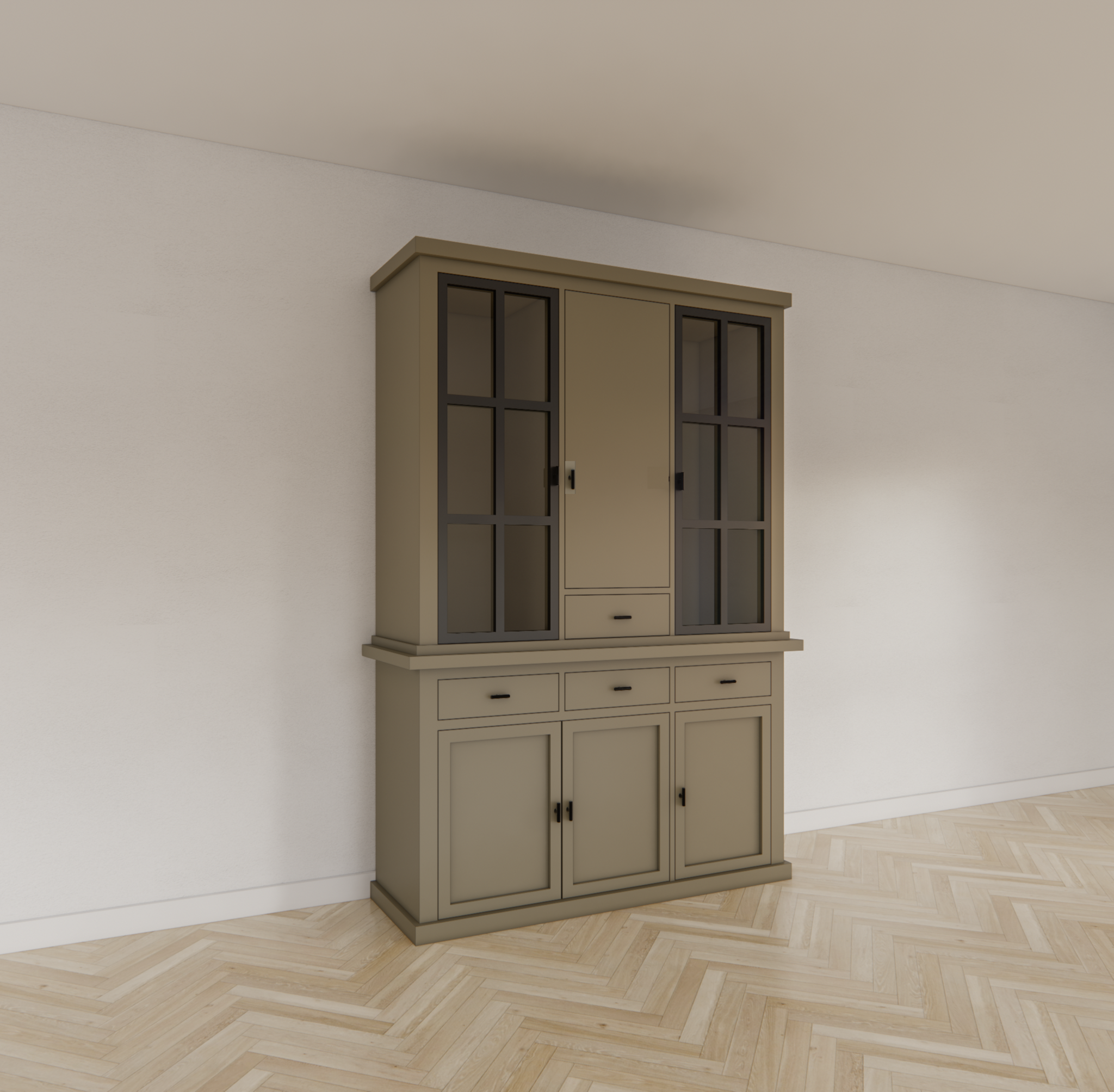 Buffetschrank Montana 07 - 145x46x220H cm - geschlossene Tür und Stahltüren
