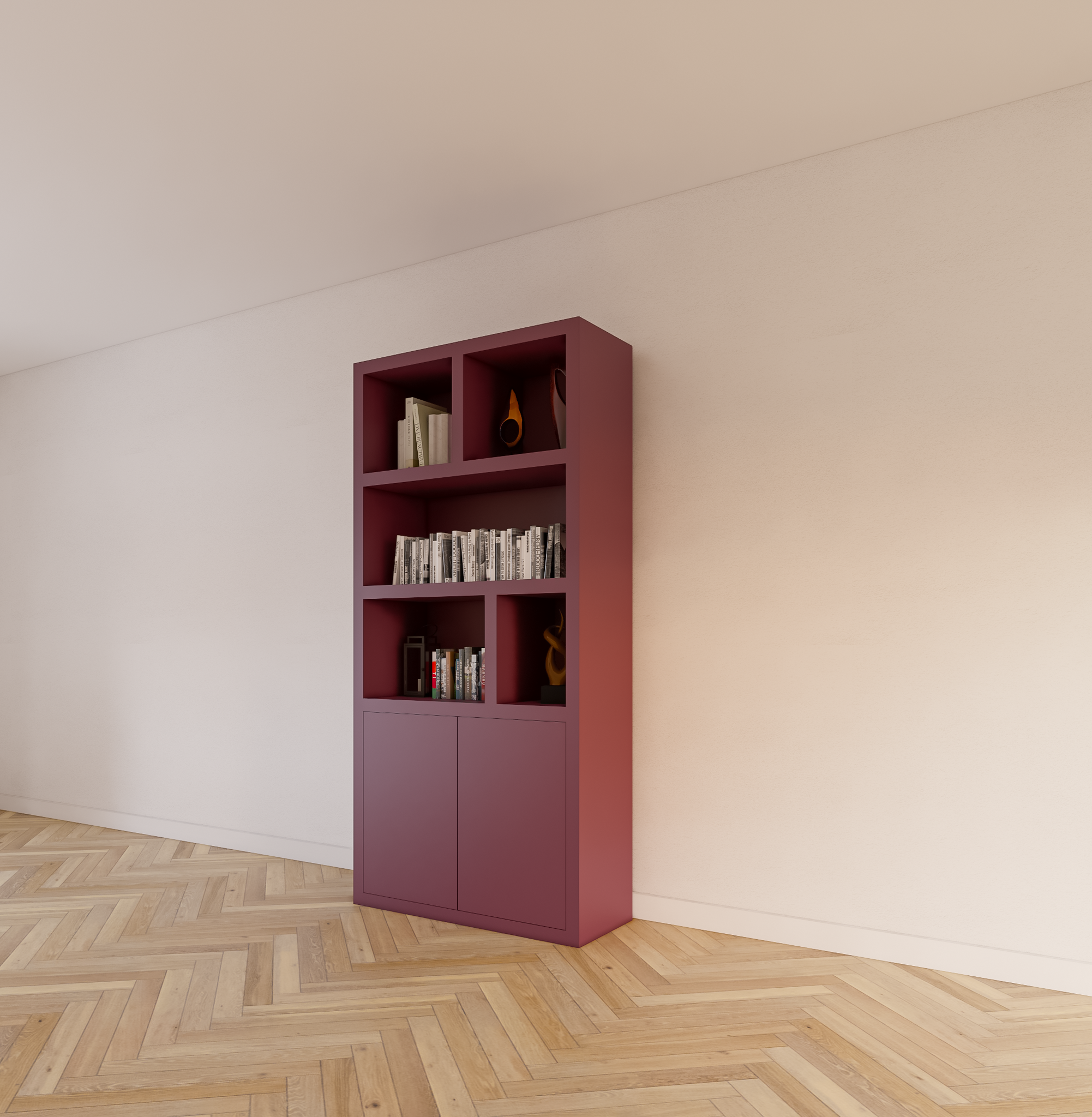 Bücherregal Morella - 100x40x210H cm - push-to-open Türen - offene Regale