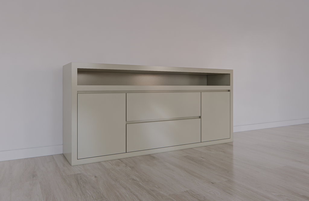 Muxia Sideboard - 200x40x90H cm- 2 grifflose Türen - 2 grifflose Schubladen in der Mitte - offenes Fach darüber - schlankes Design - 5cm Rahmenstärke