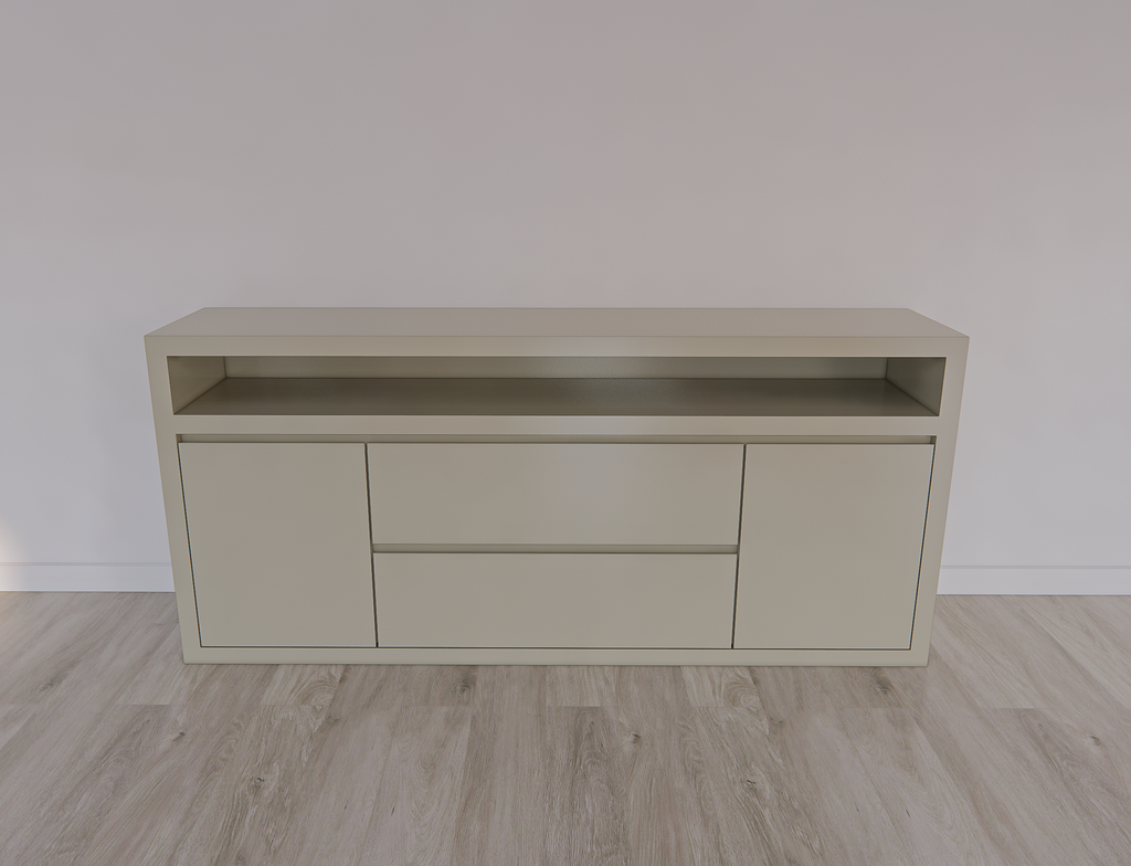 Muxia Sideboard - 200x40x90H cm- 2 grifflose Türen - 2 grifflose Schubladen in der Mitte - offenes Fach darüber - schlankes Design - 5cm Rahmenstärke