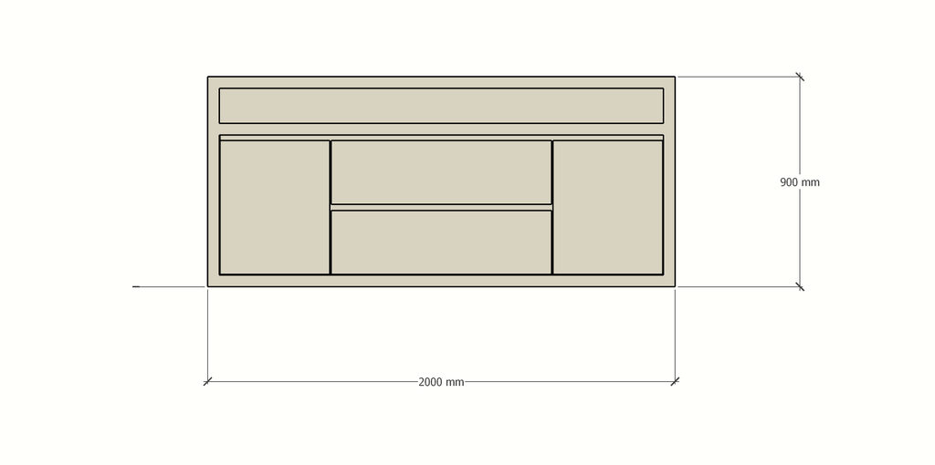 Muxia Sideboard - 200x40x90H cm- 2 grifflose Türen - 2 grifflose Schubladen in der Mitte - offenes Fach darüber - schlankes Design - 5cm Rahmenstärke