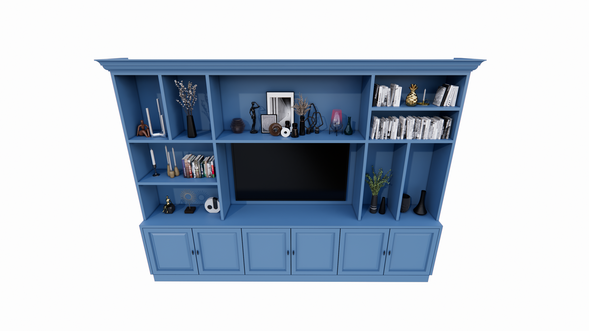 TV-Schrank Nara 02 - 320x35/45x240H cm - Flügeltüren - offene Fächer