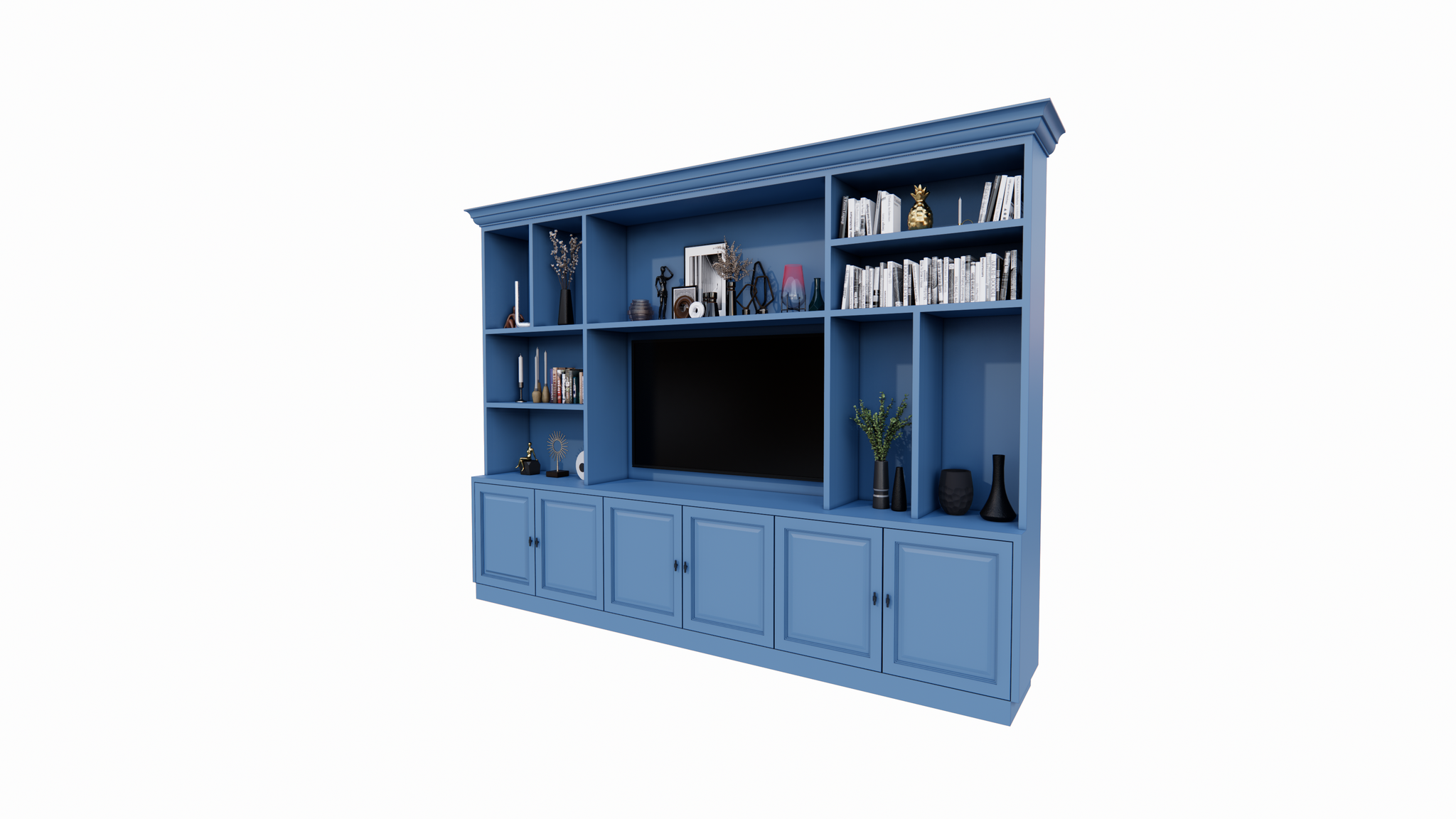 TV-Schrank Nara 02 - 320x35/45x240H cm - Flügeltüren - offene Fächer