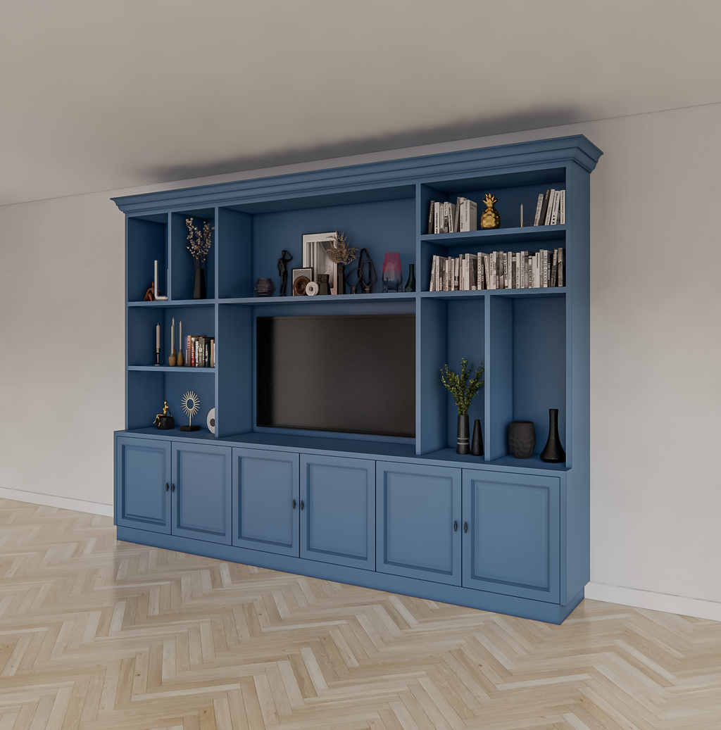 TV-Schrank Nara 02 - 320x35/45x240H cm - Flügeltüren - offene Fächer