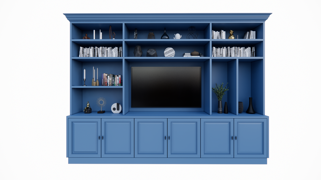 Fernsehschrank Nara - 320x45/35x240H cm - 11 offene Fächer - 6 Türen