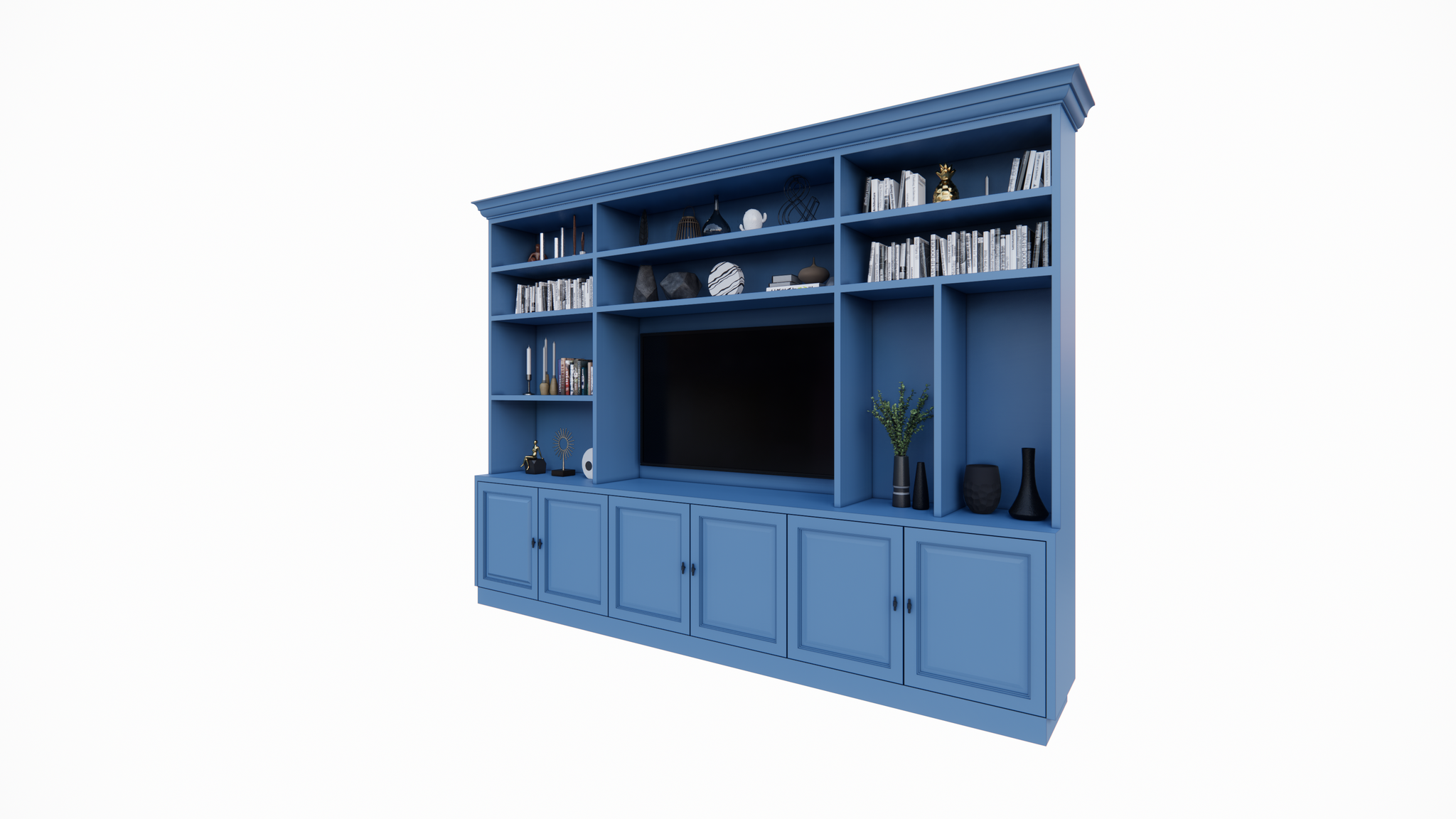 Fernsehschrank Nara - 320x45/35x240H cm - 11 offene Fächer - 6 Türen