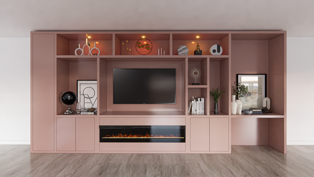 TV-/Bürofachschrank Narni mit Kamin 535x45x255H cm - 5cm Fachbodenstärke - PREIS AUF ANFRAGE