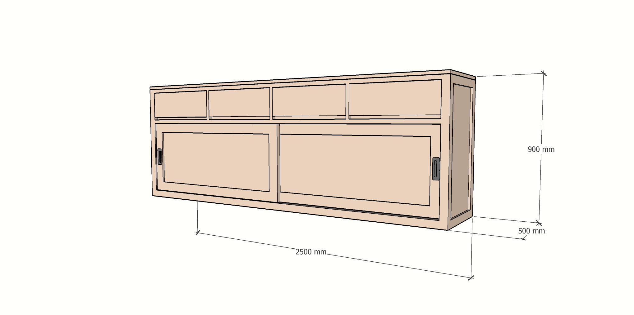 Sideboard Neiva - 250x50x90H cm - 2 Schiebetüren - schlankes Design