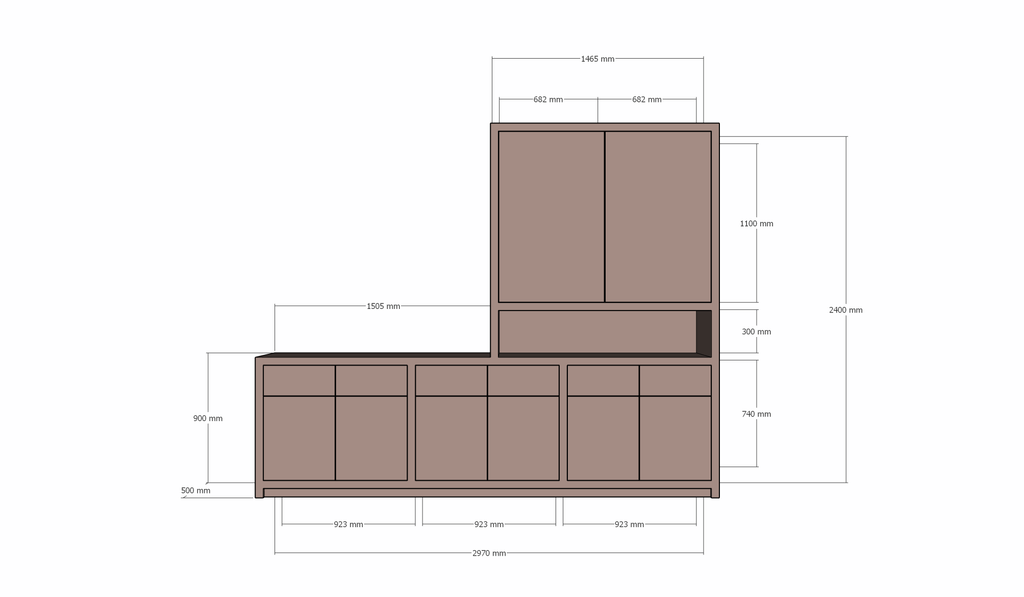 TV-Anrichte/Kommode Nikiti - 297x50x240H cm - 5 cm starke Einlegeböden - schlankes Design - Türen mit Druck zu öffnen