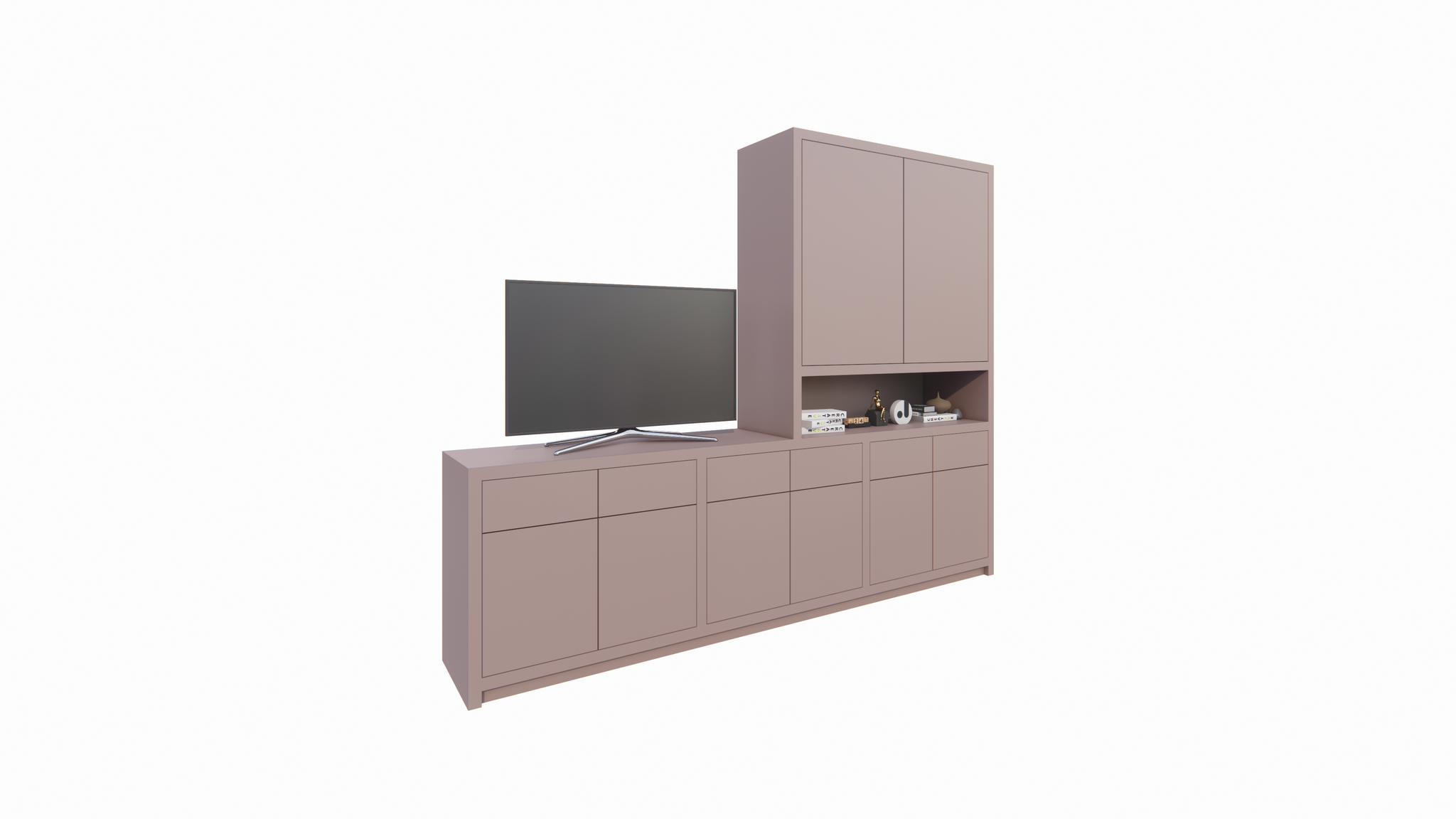 TV-Anrichte/Kommode Nikiti - 297x50x240H cm - 5 cm starke Einlegeböden - schlankes Design - Türen mit Druck zu öffnen