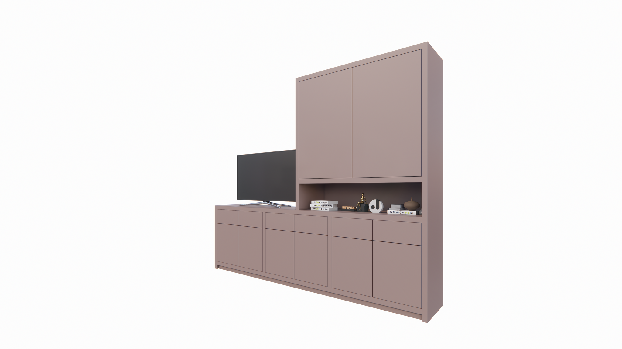 TV-Anrichte/Kommode Nikiti - 297x50x240H cm - 5 cm starke Einlegeböden - schlankes Design - Türen mit Druck zu öffnen