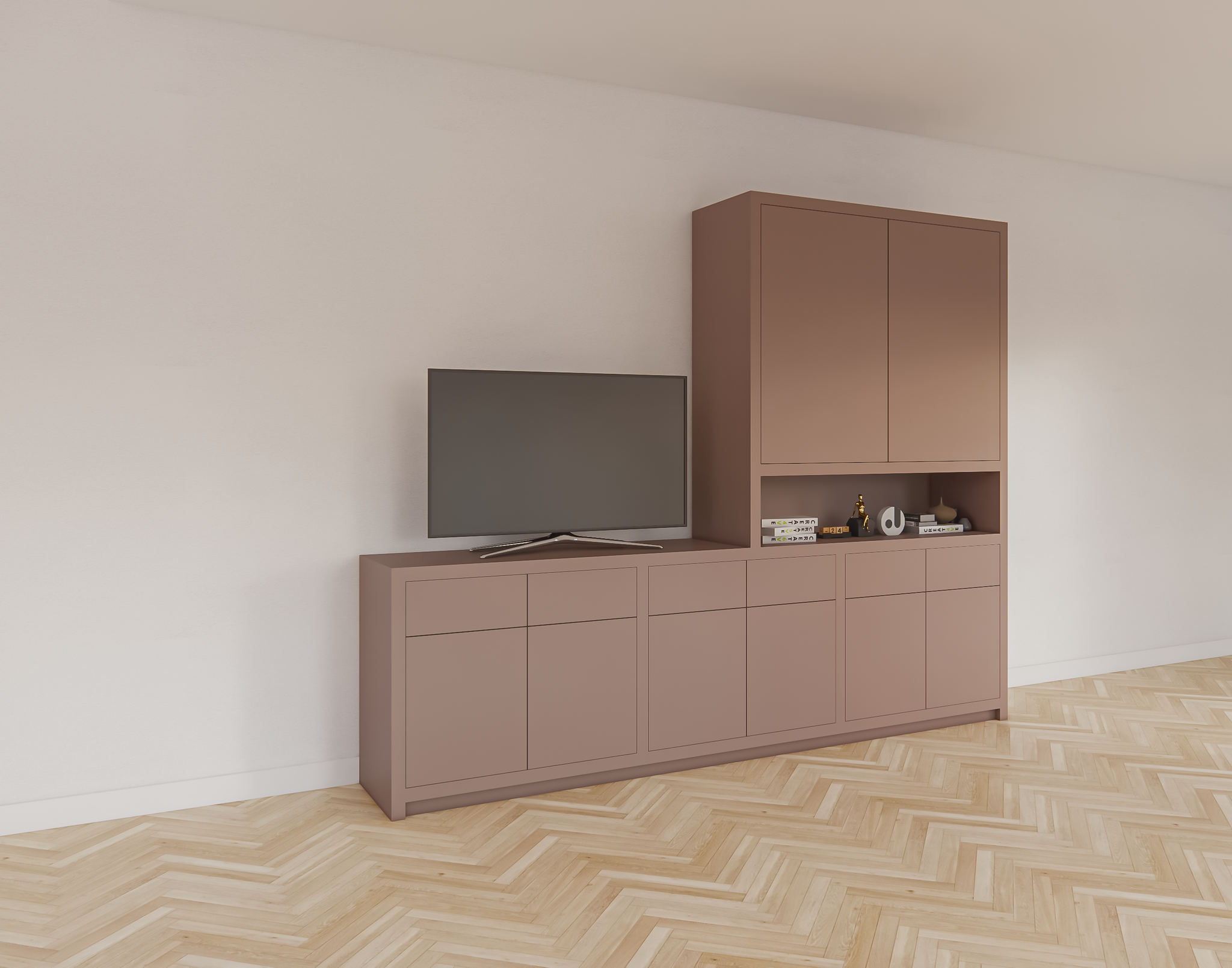 TV-Anrichte/Kommode Nikiti - 297x50x240H cm - 5 cm starke Einlegeböden - schlankes Design - Türen mit Druck zu öffnen