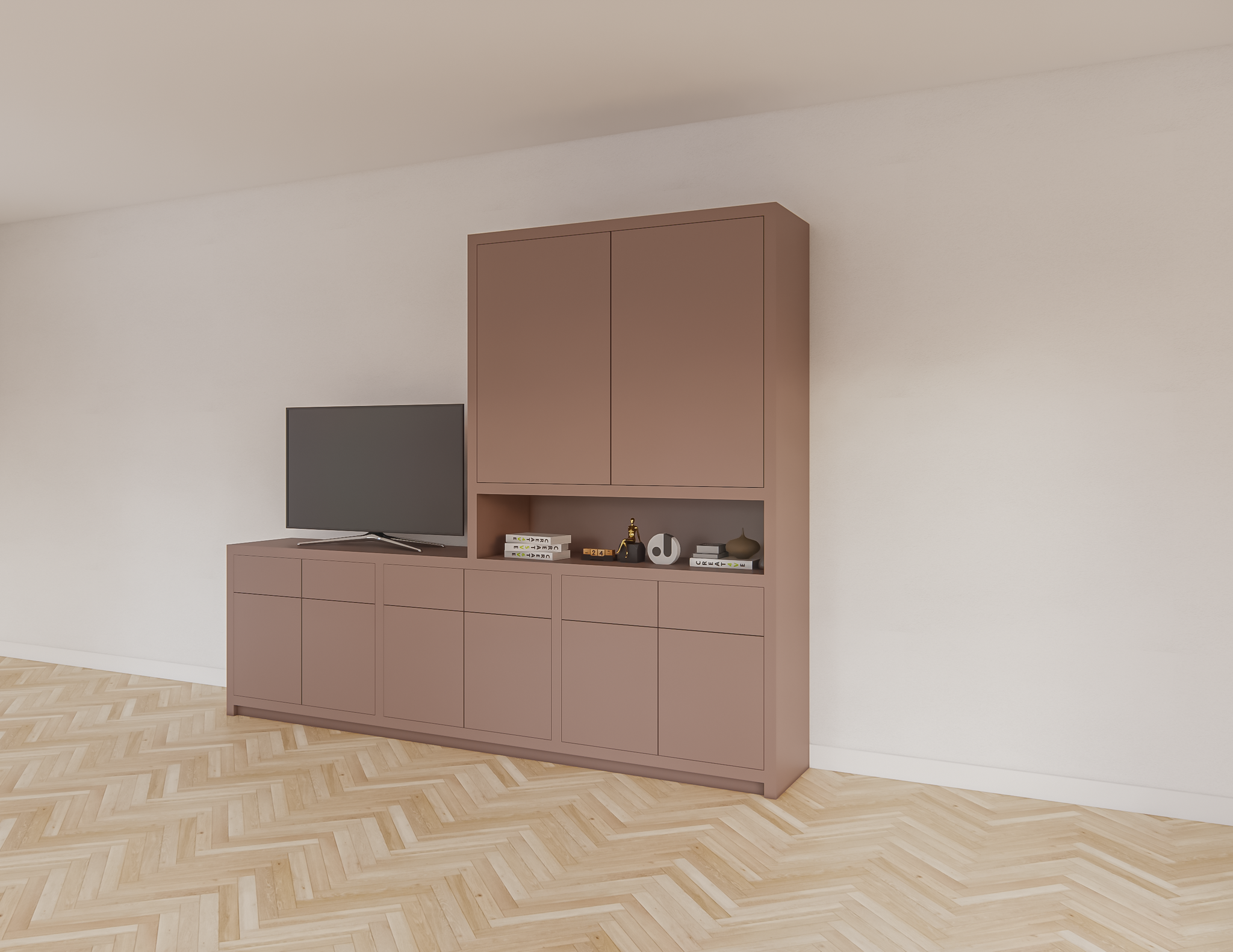 TV-Anrichte/Kommode Nikiti - 297x50x240H cm - 5 cm starke Einlegeböden - schlankes Design - Türen mit Druck zu öffnen