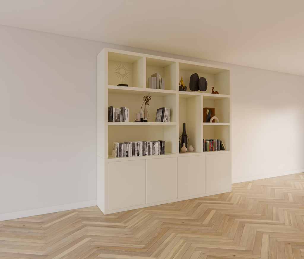 Fächerschrank Noale - 250x42x240H cm - Push-to-open-Türen - 5cm Fachbodenstärke - schlankes Design