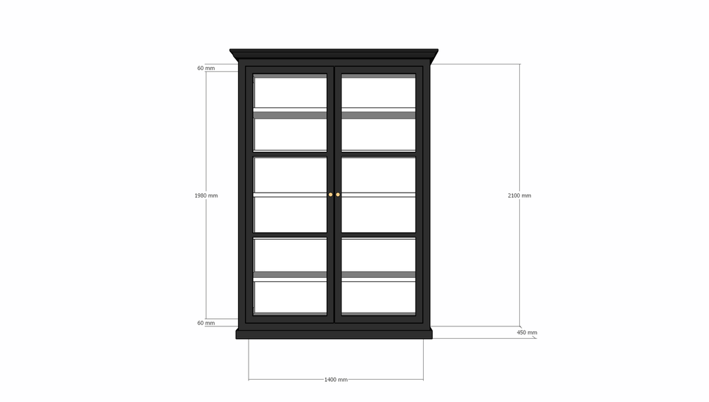 Vitrine Noia - 140x45x210H cm - Seiten aus Glas
