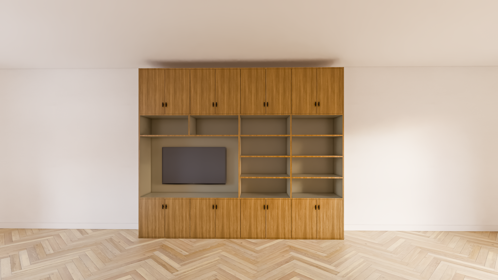Aufbewahrungsschrank Nome - 300x40x250H cm - geschlossene Türen - offene Fächer - mit Eiche außen