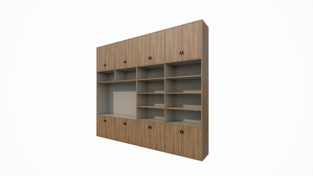 Aufbewahrungsschrank Nome - 300x40x250H cm - geschlossene Türen - offene Fächer - mit Eiche außen