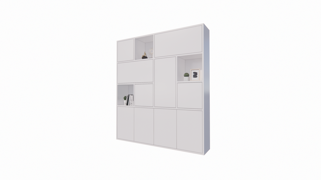 Schrank mit Norwich-Fächern - 210x40x235H cm - 5 cm Fachbodenstärke - geschlossene Push-to-Open-Türen und offene Fachböden im Oberschrank - schlankes Design
