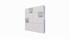 Schrank mit Norwich-Fächern - 210x40x235H cm - 5 cm Fachbodenstärke - geschlossene Push-to-Open-Türen und offene Fachböden im Oberschrank - schlankes Design