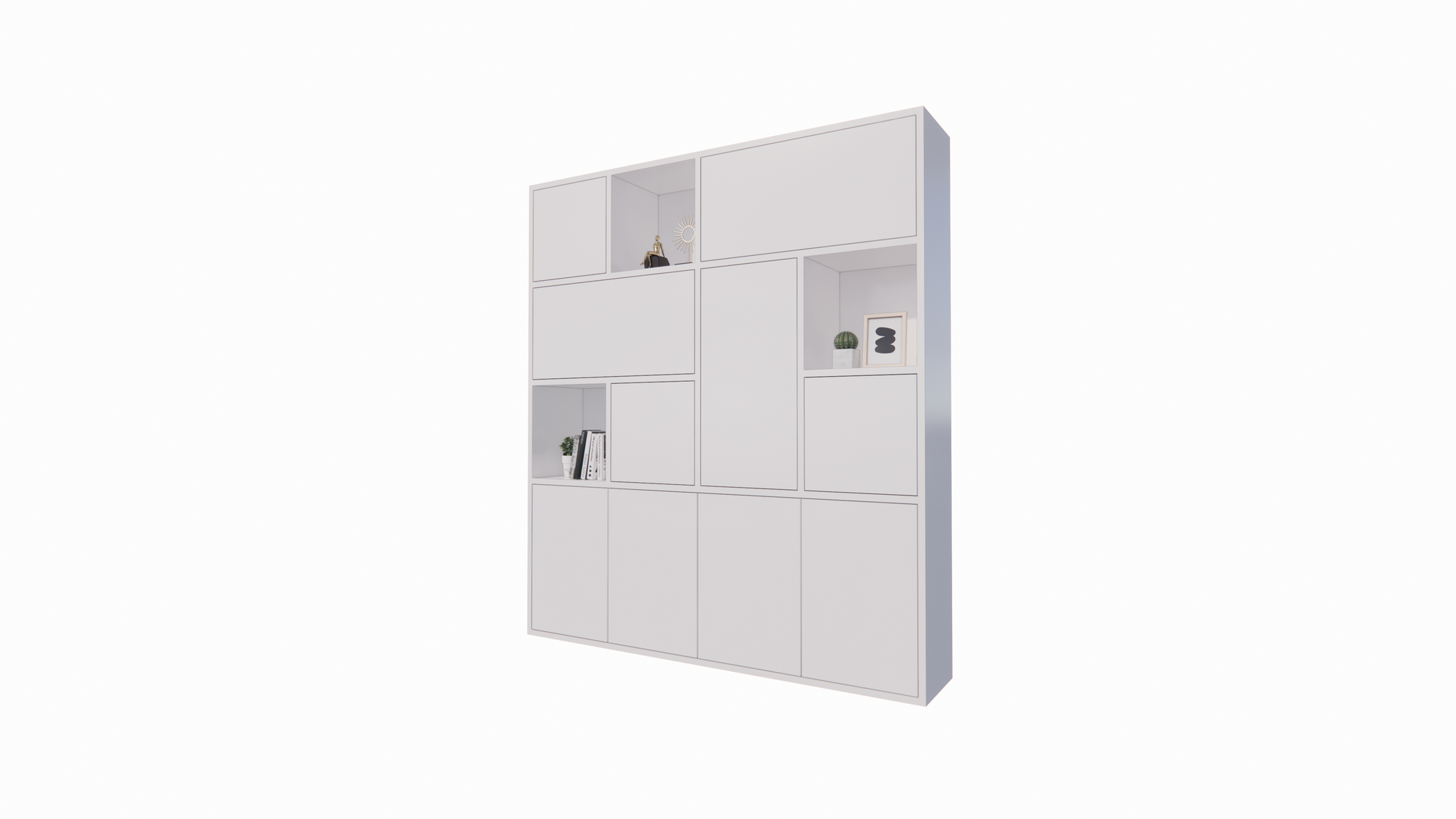 Schrank mit Norwich-Fächern - 210x40x235H cm - 5 cm Fachbodenstärke - geschlossene Push-to-Open-Türen und offene Fachböden im Oberschrank - schlankes Design