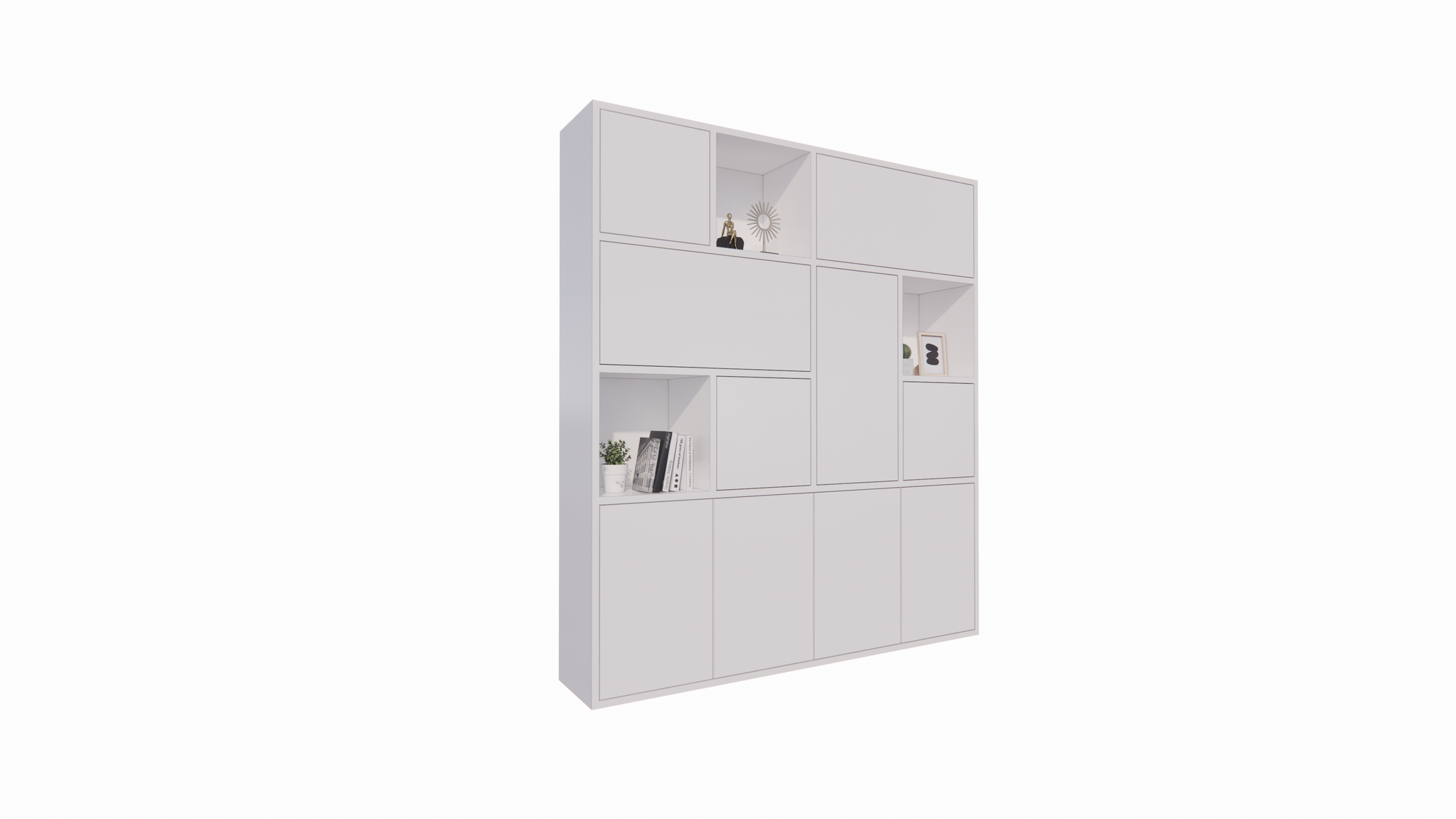 Schrank mit Norwich-Fächern - 210x40x235H cm - 5 cm Fachbodenstärke - geschlossene Push-to-Open-Türen und offene Fachböden im Oberschrank - schlankes Design