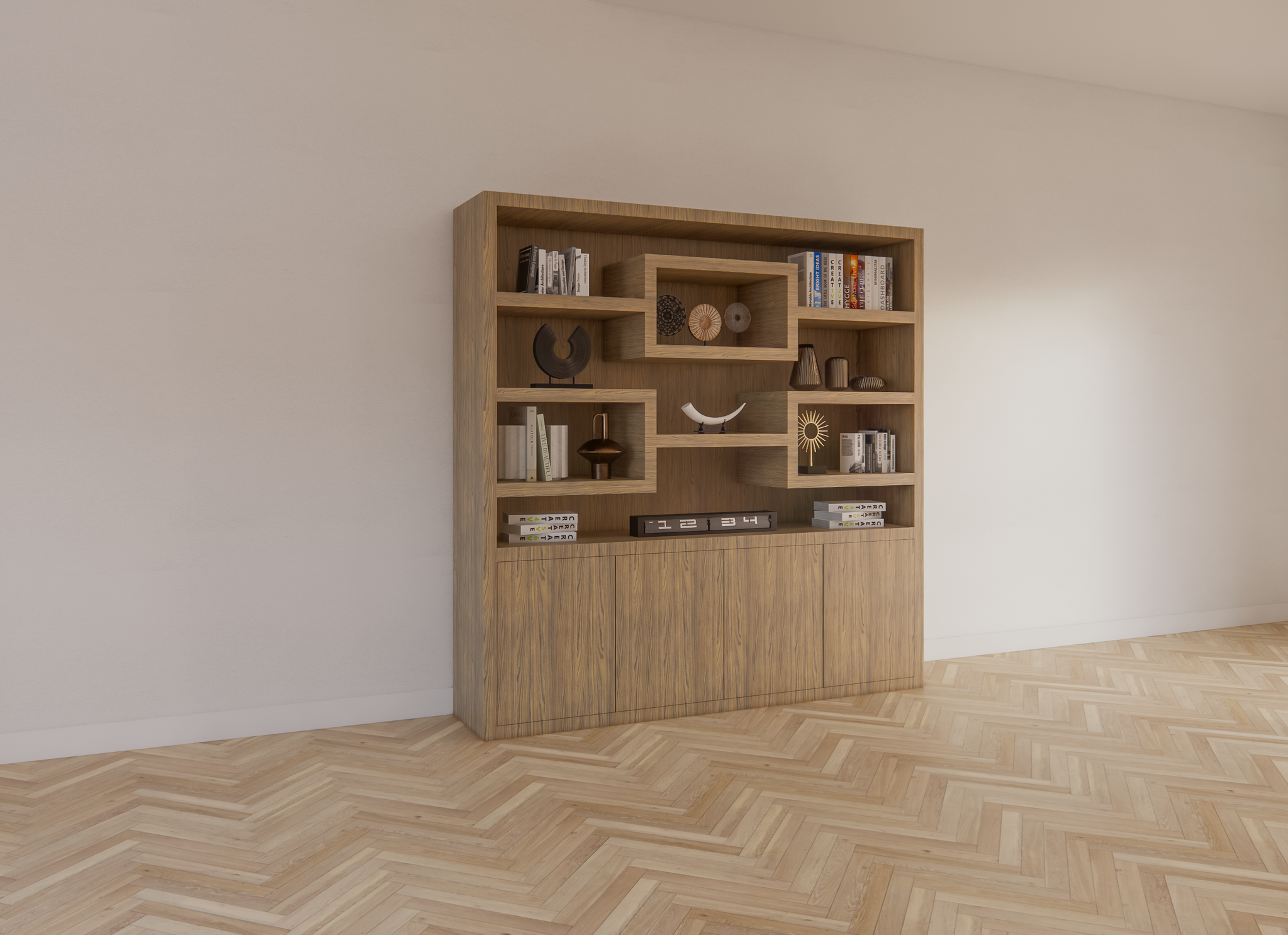Schrank Oregon - 200x50x200H cm - Eiche-Dekor - Push-to-open-Türen - glatte Oberfläche