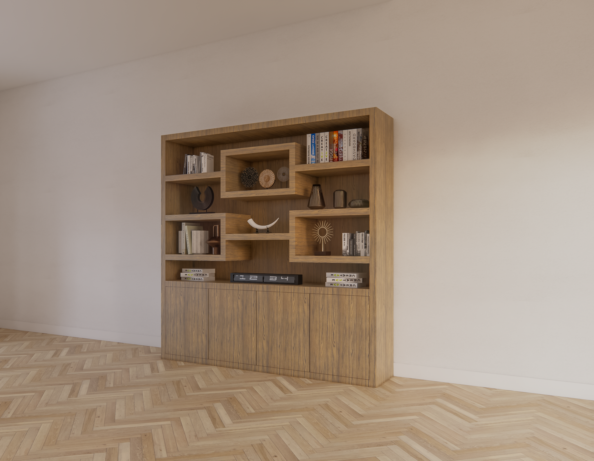 Schrank Oregon - 200x50x200H cm - Eiche-Dekor - Push-to-open-Türen - glatte Oberfläche