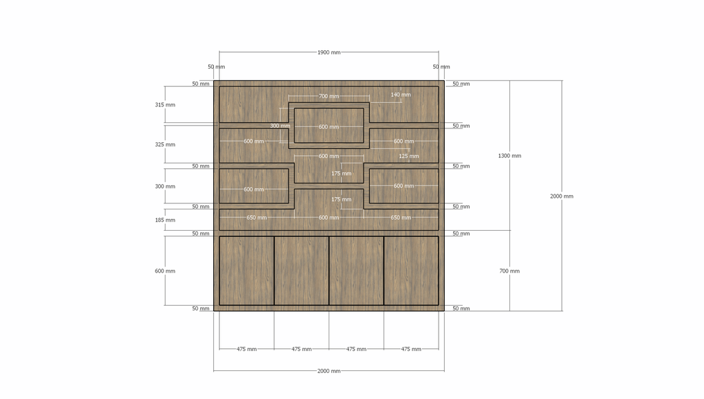 Schrank Oregon - 200x50x200H cm - Eiche-Dekor - Push-to-open-Türen - glatte Oberfläche