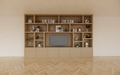 Osaka Fächerschrank - 400x40x255H cm - 15 offene Fächer - 6 push-to-open Türen - Cinewall - TV-Fach - schlankes Design - zerlegbar - 5cm Bodenstärke