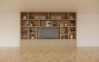 Osaka Fächerschrank - 400x40x255H cm - 15 offene Fächer - 6 push-to-open Türen - Cinewall - TV-Fach - schlankes Design - zerlegbar - 5cm Bodenstärke