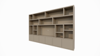 Osaka Fächerschrank - 400x40x255H cm - 15 offene Fächer - 6 push-to-open Türen - Cinewall - TV-Fach - schlankes Design - zerlegbar - 5cm Bodenstärke