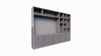 TV-Fachschrank Padua - 300x40x240H cm - 4cm Fachbodenstärke - mit Cinewall/Fernsehfach - schlankes Design - offene Fächer - 5 grifflose Push-to-open-Türen mit Bearbeitung - mit Kabelloch im TV-Fach