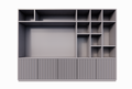 TV-Fachschrank Padua - 300x40x240H cm - 4cm Fachbodenstärke - mit Cinewall/Fernsehfach - schlankes Design - offene Fächer - 5 grifflose Push-to-open-Türen mit Bearbeitung - mit Kabelloch im TV-Fach